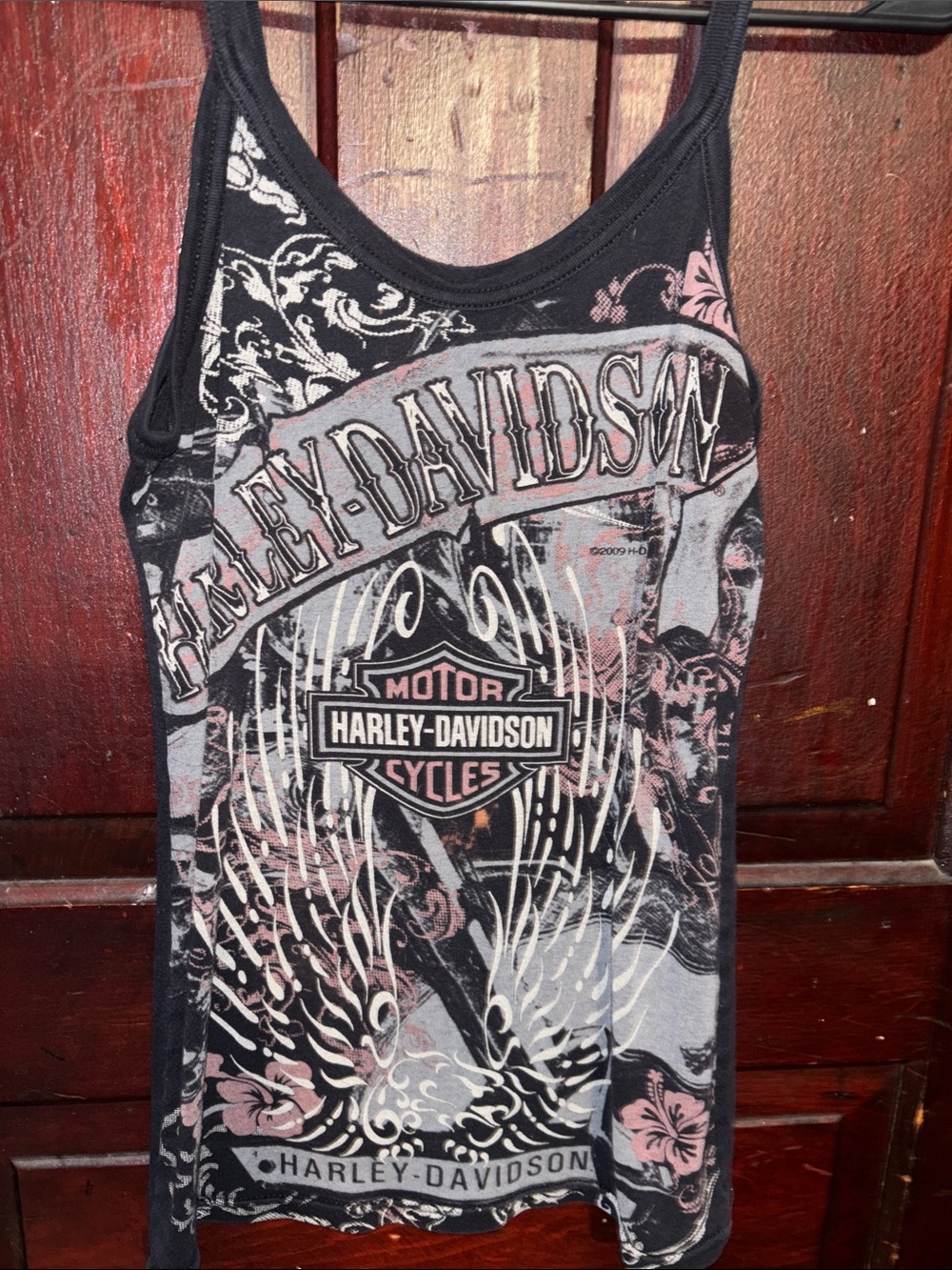 Harley-Davidson Black, Pink & Gray Graphic Girls' Tank Top